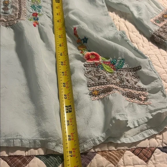 Johnny Was Pastel Blue Embroidered Blouse - Picture 9 of 9